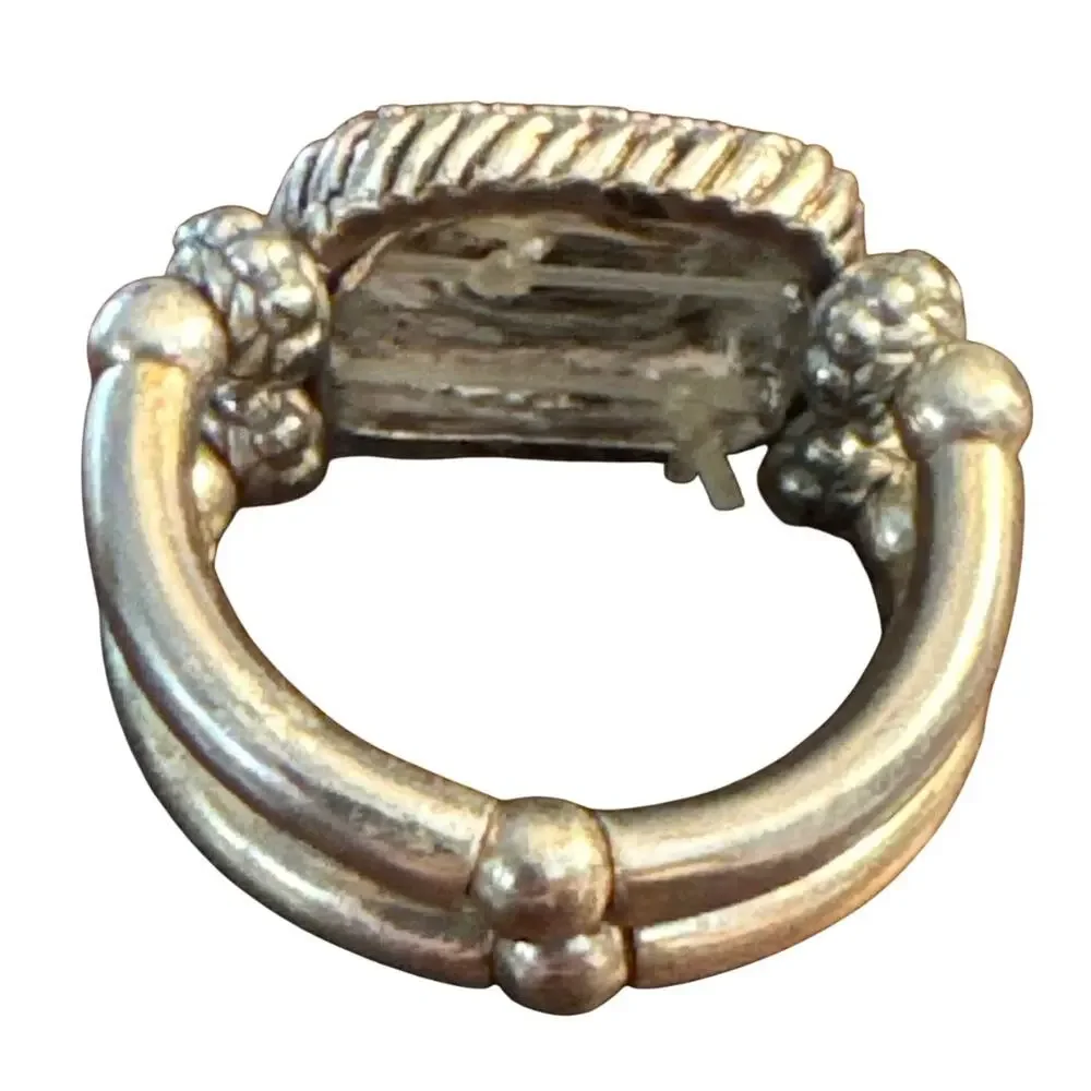Silver Tone Onyx Look Stretch Ring Size 8